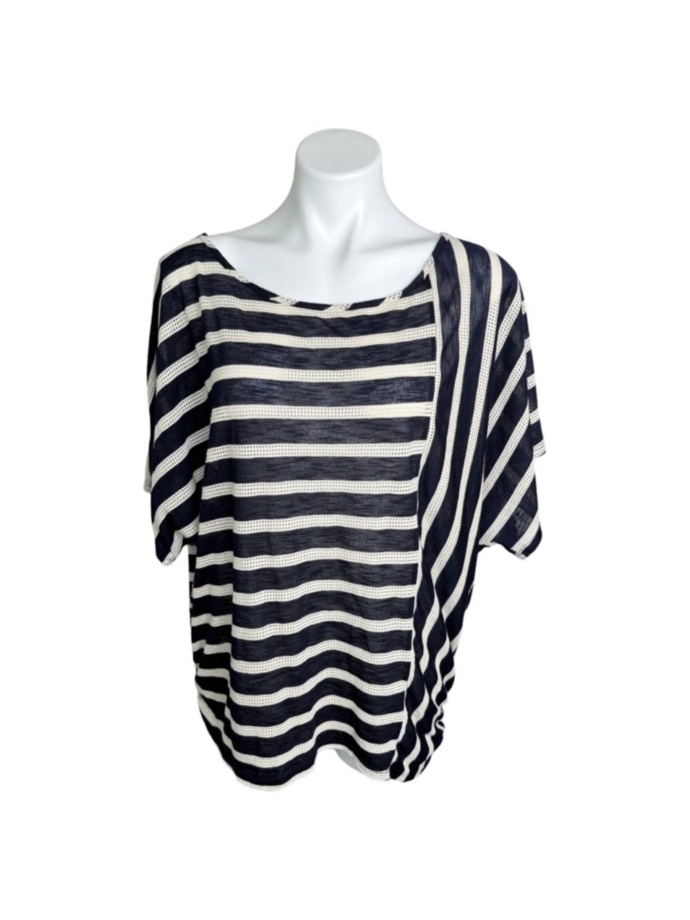 Vintage Y2K Perception Women 2X Navy Stripe Crochet Sheer Top Beach Cover Up USA